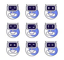 Robot emotion set. Chatbot avatar. Chatbot character head with different feelings. Digital assistant. Icon. Childhood vector