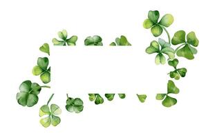 Border with shamrock and clover watercolor illustration isolated on white background. Painted green four leaves. Hand drawn Celtic symbol. Design element for St.Patricks day postcard, package vector