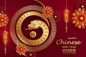 Happy Chinese new year 2025 Zodiac sign, year of the Snake vector