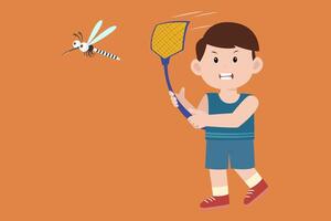 child hit mosquito. dengue fever and mosquito control concept vector