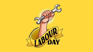 International Labour Day Banner With Fist and Wrench Hand Drawn Illustration vector