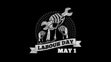 International Labour Day Banner Fist Holding Wrench Chalk Hand Drawn Illustration vector