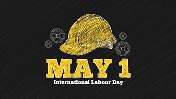 International Labour Day Banner With Hard Safety Hat Chalk Illustration Style vector