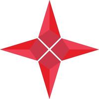 Four rays pseudo 3D star icon. Red 3d star sign. flat style. vector