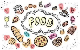 Doodle with colorful food images vector