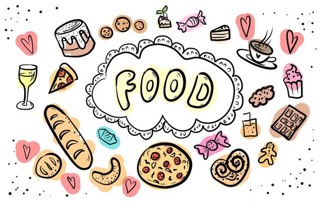 Doodle with colorful food images