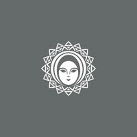 mujer vistiendo turbante con triangulos modelo alrededor su logo o icono diseño vector