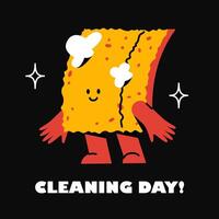 The foam sponge is smiling. A washcloth for dishes. Funny cute character. Cleaning day sticker. vector