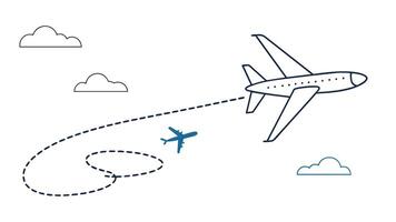 airplane and plane with a line connecting them vector