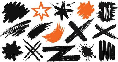 a set of black and orange paint splatters vector