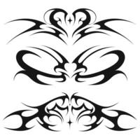 Black and white illustration with various gothic and alt patterns. Heart, curls, lines vector