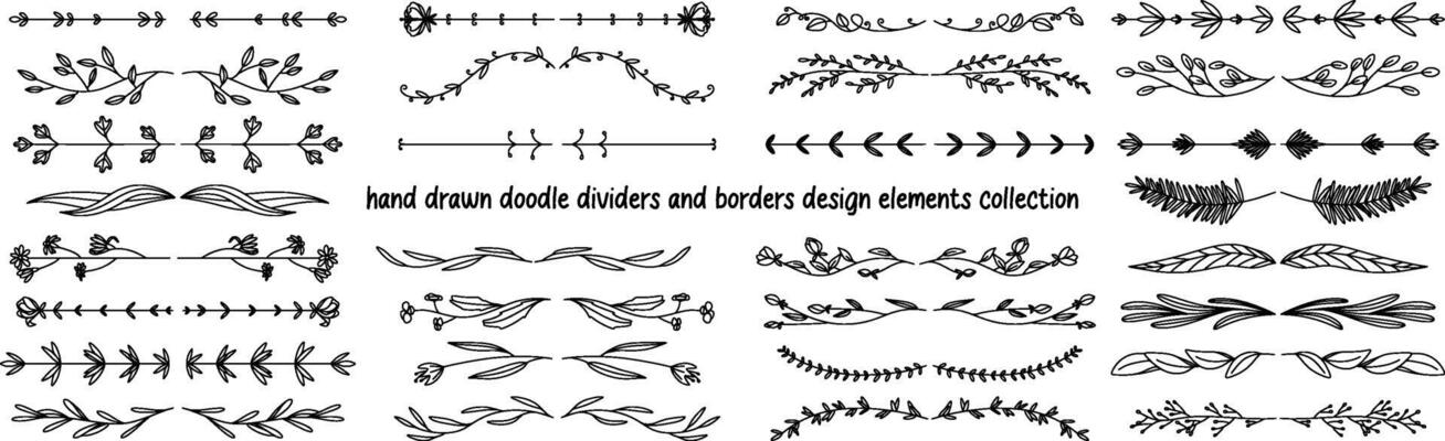 Doodle Dividers, Hand Drawn Line Borders Bundle, Isolated on White Background Scribble Elements