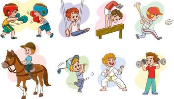 conjunto de niños jugando diferente Deportes ilustración vector