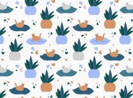 Seamless pattern with cats and house plants. the concept of hobby and home comfort. home textiles vector