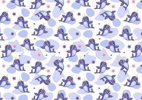 Seamless pattern with cute narwhal . Sea animal. vector