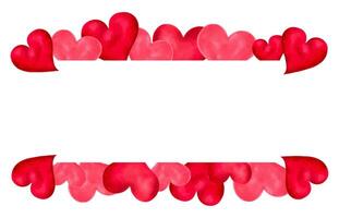 Horizontal frame for Valentine's Day, Mother's Day on March 8. Illustration with watercolor and marker. Rectangular template of pink and red hearts with place for text. vector