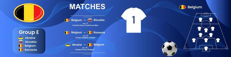 Information banner of the Belgium national football team with match schedule. Seamless carousel for Instagram. vector