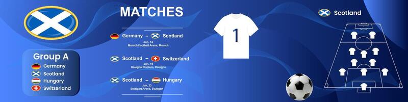 Scotland national football team information banner with match schedule. Seamless carousel for Instagram. vector