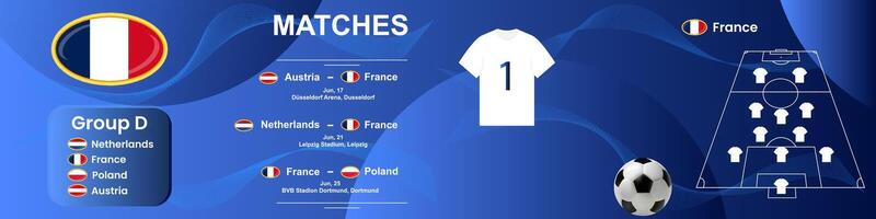 Information banner of the French national football team with the match schedule. Seamless carousel for Instagram. vector