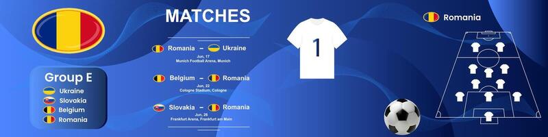 Information banner of the Romanian national football team with match schedule. Seamless carousel for Instagram. vector