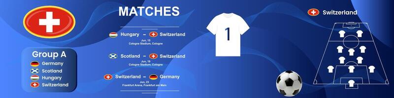 Information banner of the Swiss national football team with match schedule. Seamless carousel for Instagram. vector