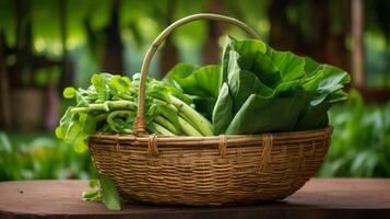 Fresh vegetables in bamboo basket photo