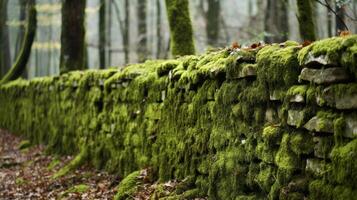 Mossy rustic stone barrier photo