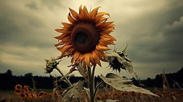 Withered sunflower stands alone photo