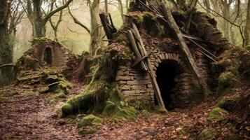 Ruined medieval hermits hut photo