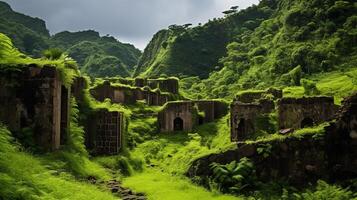 Ancient fortification amid greenery photo