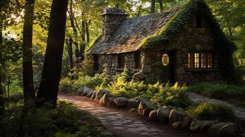 Forest glade stone cottage photo