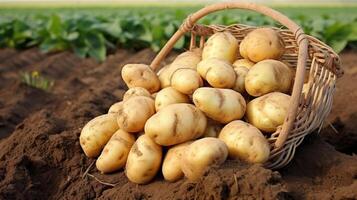 Single potato basket farm fresh harvest photo