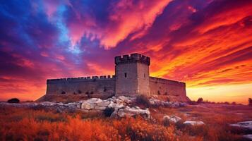 Castle under vibrant sky photo