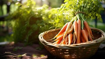 Organic carrot in weave garden produce display photo