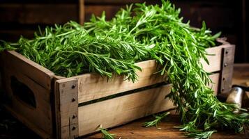 Abundant sorrel bundles in wood box photo