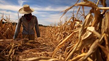 Single scarecrow guards cornfield rows photo