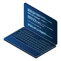 Isometric Laptop. 3d isometric laptop computer. Abstract programming language and program code on a laptop screen. illustration vector