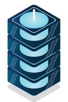 Isometric futuristic server. Isometric database or data center. Abstract blockchain. Computer storage. Cloud storage. illustration vector