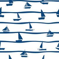 Seamless marine pattern with boat doodle style. vector