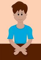 young boy sit with hand on the table vector