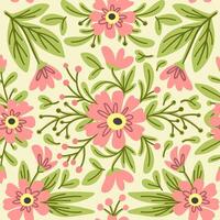 Seamless pattern with lush foliage and pink flowers, inscribed in a square, tile pattern vector