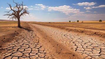 Arid desert terrain under blazing sun photo