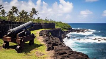 Historic cannon displayed at coastal fort photo