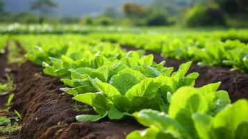 Lush garden lettuce row vibrant green leaves photo