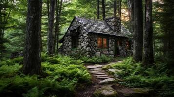 Cottage nestled in woods photo