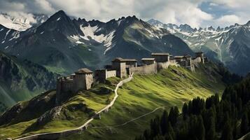 Fortress guarding mountain pass photo