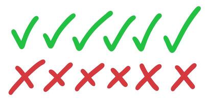 Green Checkmarks and Red Crosses Set vector