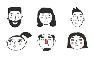 Set of different people's faces, human avatars collection. Different emotions, portrait with a positive facial expression. vector