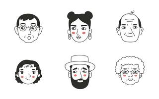 Set of different people s faces, human avatars collection. Different emotions, portrait with a positive facial expression. vector