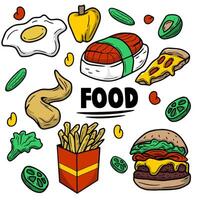 food hand drawn icon set. Food doodle vector